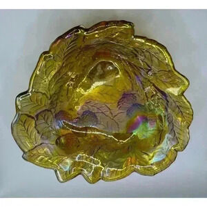 Northwood Carnival Glass Large Strawberry Bowl with Plain Exterior Marigold